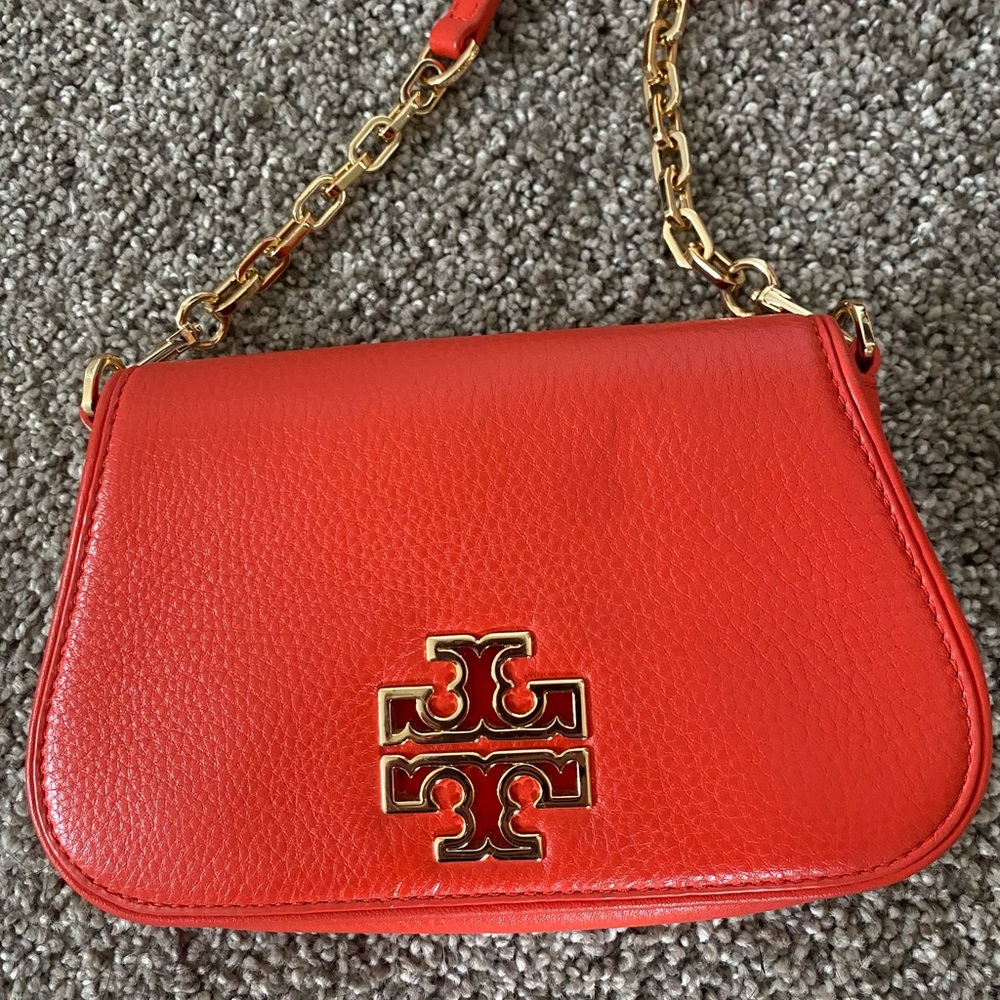 Tory Burch Britten Mini Poppy Red Leather Cross Body Bag